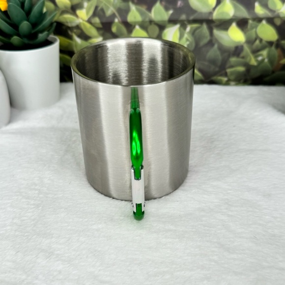 {Life Gear} 10oz Stainless Steel Carabiner Camping Mug – Green Handle - Picture 2 of 12